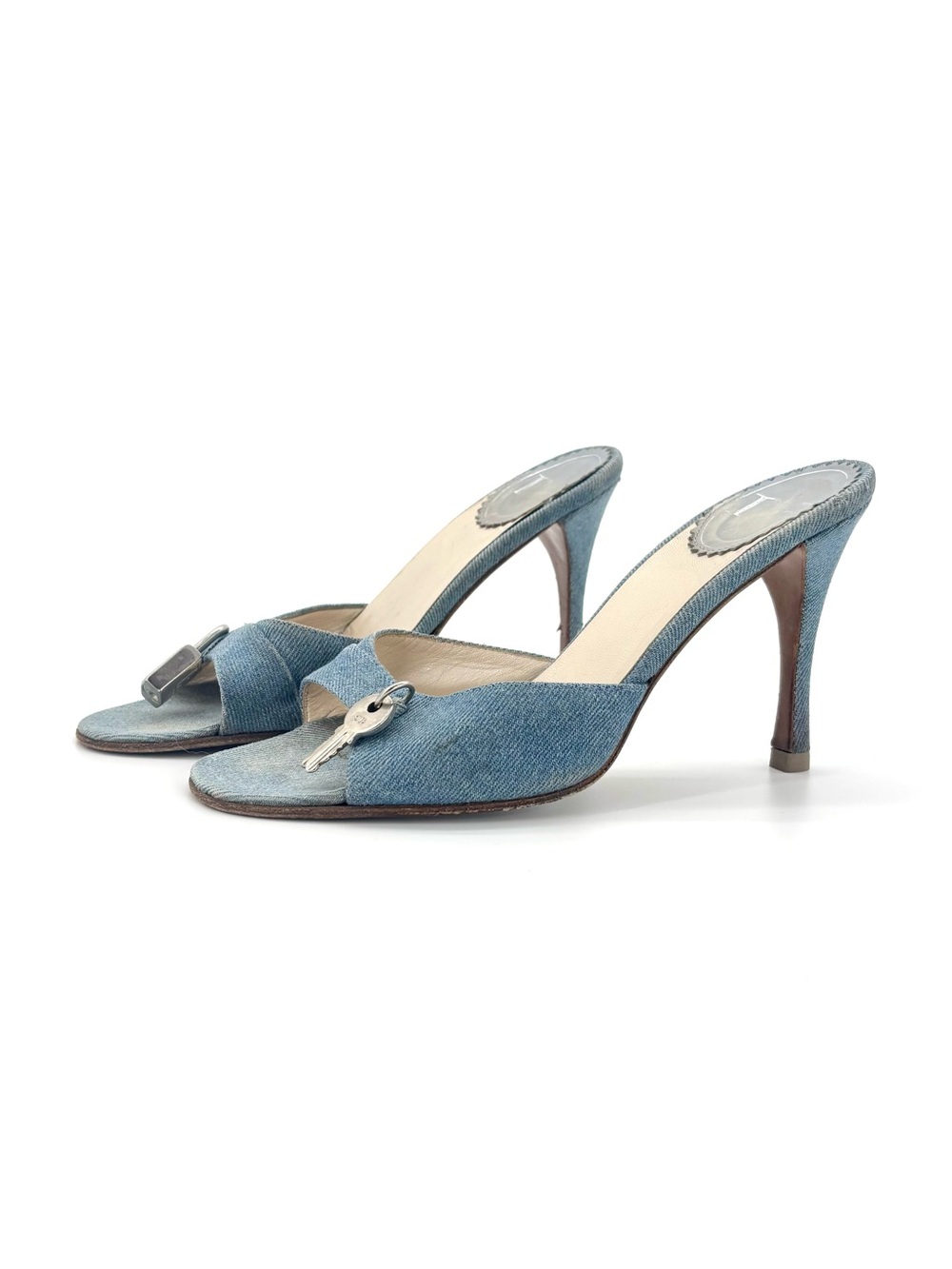 Vintage Dior John Galliano Denim Lock and Key Slip On Mules Sandals 36.5